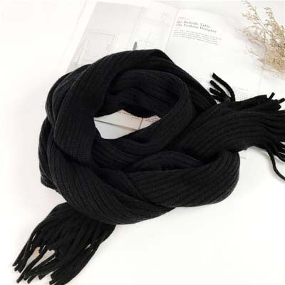 Thickened Warm Long Solid Color Tassel Knitted Wool Scarf-Scarves & Wraps-Zishirts