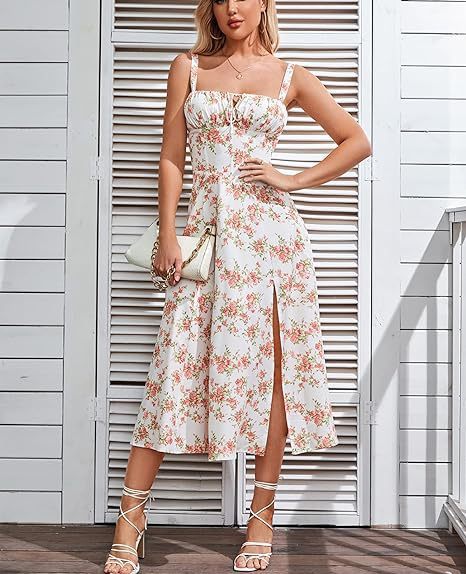 Floral Midi Bohemian Tank Dress-Lady Dresses-Zishirts