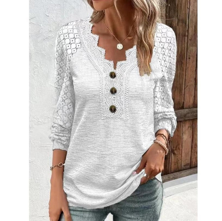 Women's Long Sleeve Shirt Leisure Pullover Slim Lace T-shirt-Blouses & Shirts-Zishirts