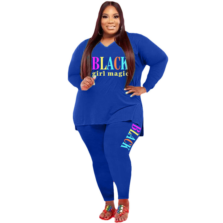 Women's Plus Size Sports And Leisure Printed Two-piece Suit-Suits & Sets-Zishirts