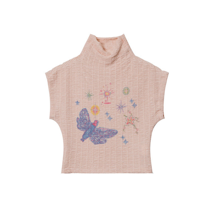 American Turtleneck Print Craft Cute Top-Blouses & Shirts-Zishirts