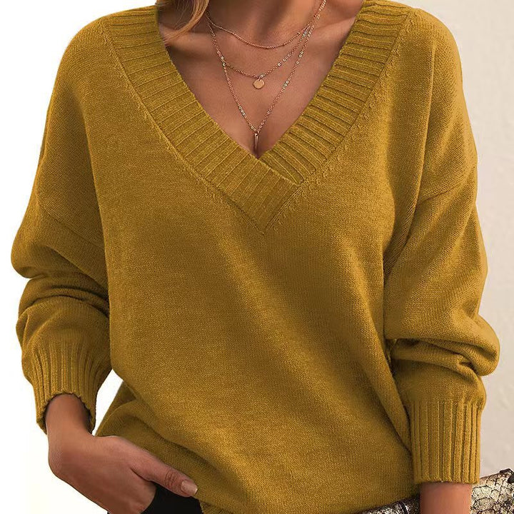 New Knitted Pullover Top For Women Loose V-neck Casual All-matching Sweater-Sweaters-Zishirts