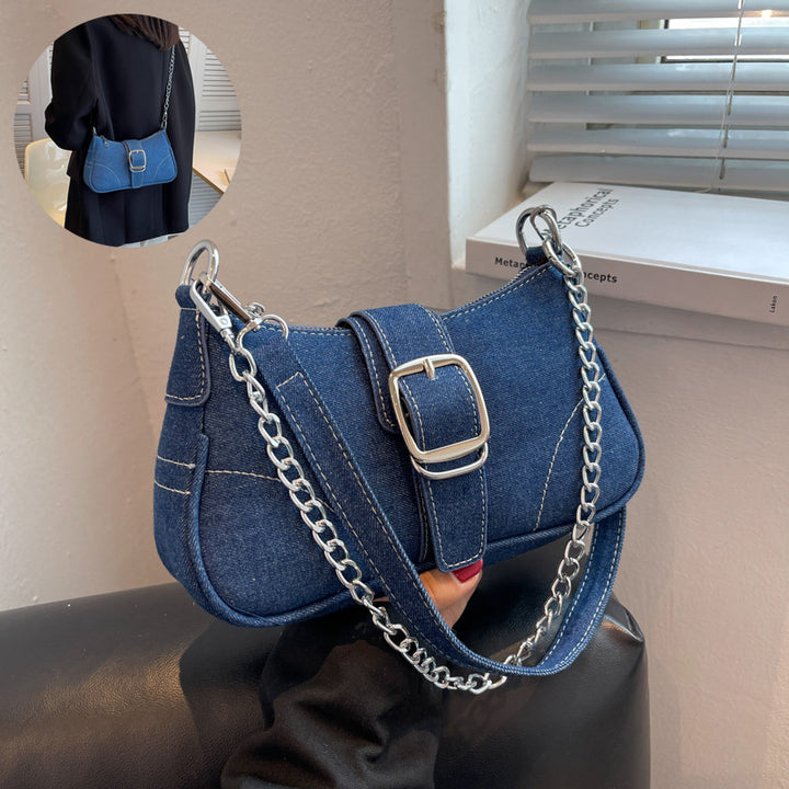 Denim Shoulder Bags Women's Fashion Chains Handbag Crossbody Bags Small Square Armpit Bag-Women's Bags-Zishirts