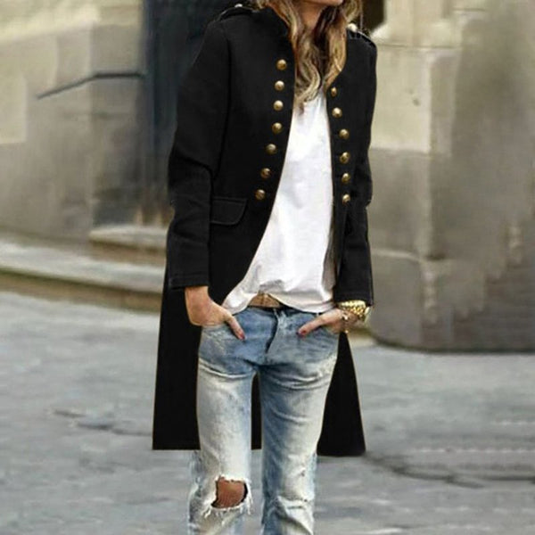 Solid Color Cardigan Jacket Fashion Slim Mid-length Trench Coat-Jackets-Zishirts