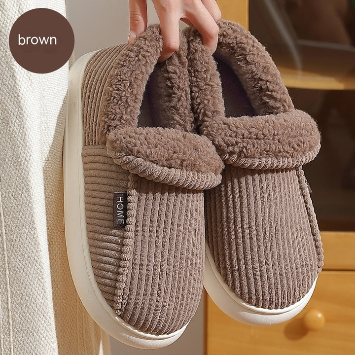 Ankle Wrap Cotton Slippers Winter Women's Plus Size Thickened Fleece-lined Warm Slugged Bottom-Womens Footwear-Zishirts