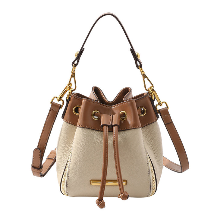 Drawstring Bucket Bag Women's Leather All-match Shoulder Handbag-Women's Bags-Zishirts