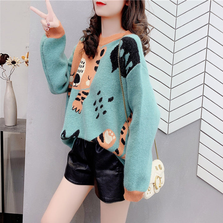 Cashmere Sweater College Style Korean Style Loose And Lazy Style Round Neck Top-Sweaters-Zishirts