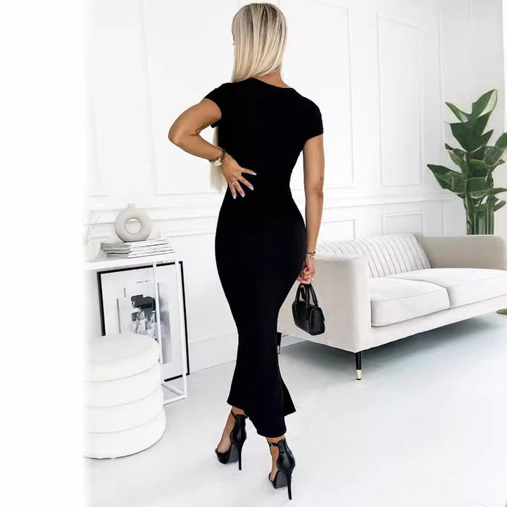 Round Neck Women's Waist Sheath Fashion Dress-Womens 2024 March-Zishirts