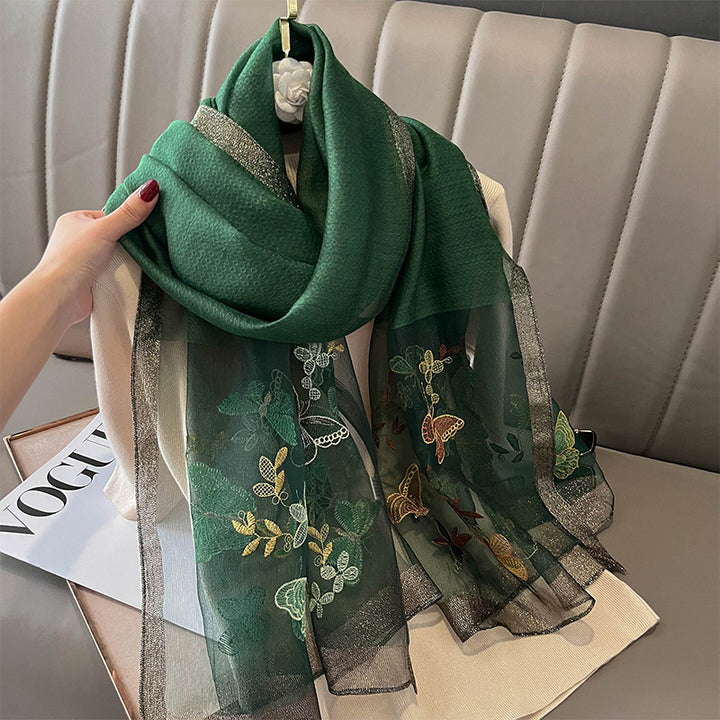 Fashion Embroidered Long Silk Wool Scarf For Women-Scarves & Wraps-Zishirts