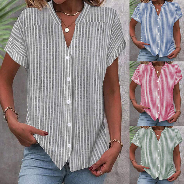 European And American New Short-sleeved Shirt Navy Style Striped Casual T-shirt-Blouses & Shirts-Zishirts