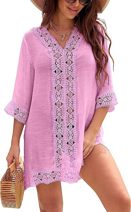 Summer Fashion Casual V-neck Lace Sun Protective Blouse Beach Dress-Suits & Sets-Zishirts