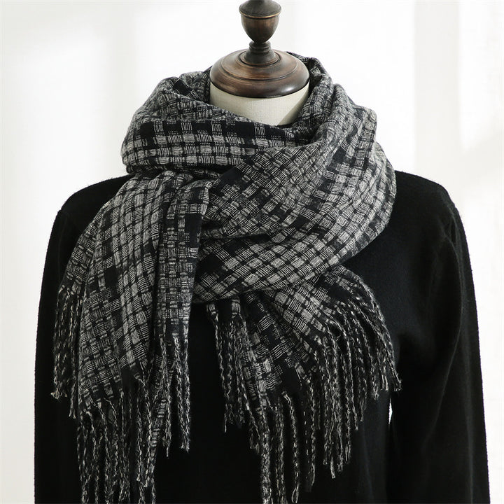 Women's New Thickened Warm Tassel Plaid Cashmere Scarves-Scarves & Wraps-Zishirts