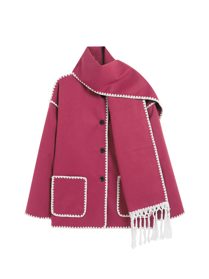 Women's Woolen Coat Thick Loose With Scarf-Jackets-Zishirts