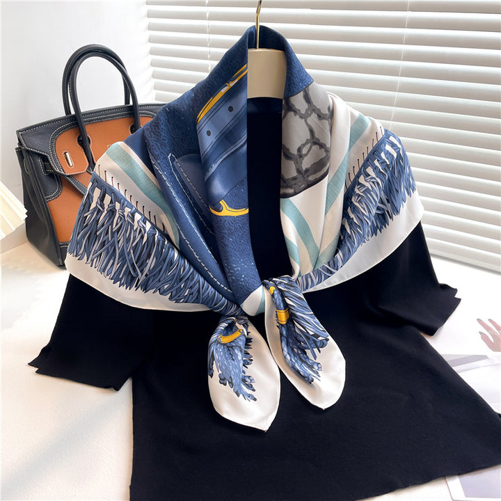 Fashion Luxury Silk Scarf Color Block Printed Twill Silk Large Kerchief-Scarves & Wraps-Zishirts