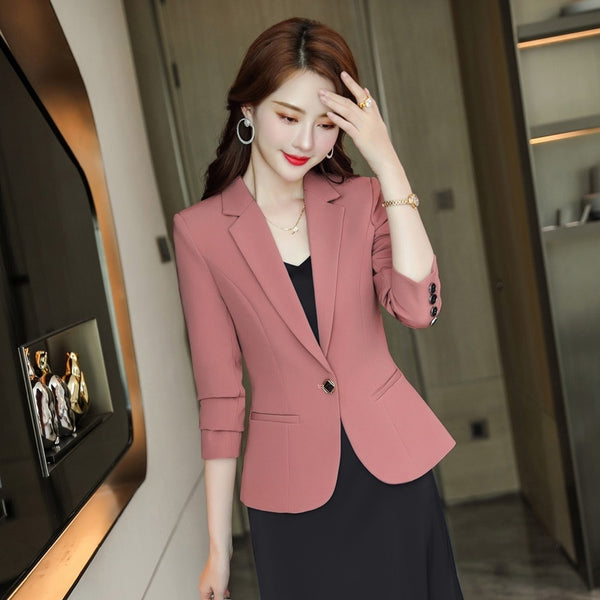 Korean Style Casual Slim Fit Waist-tight Spring And Autumn Black Small Business Suit-Womens 2024 March-Zishirts