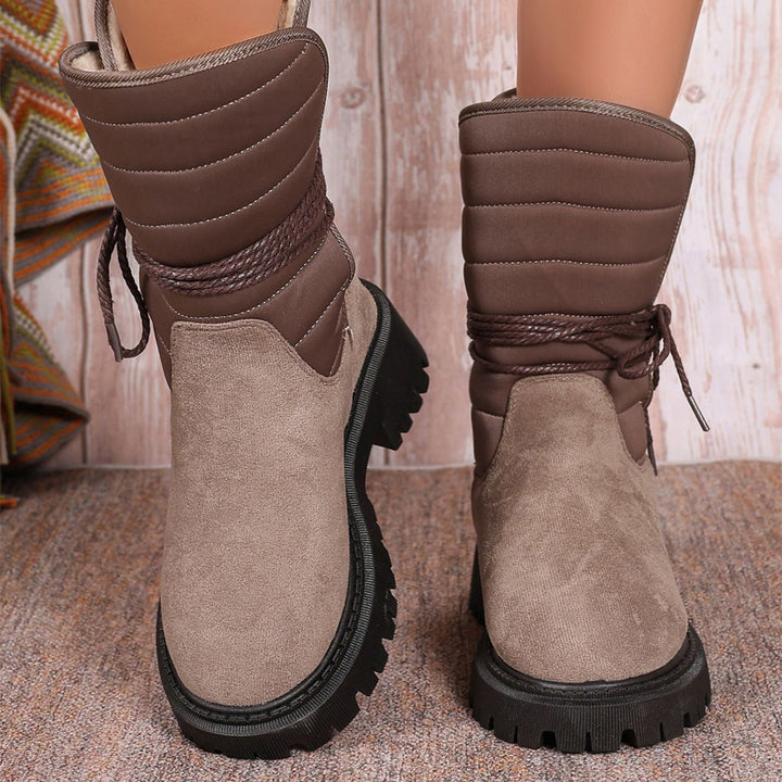 Fashion Mid-calf Snow Boots With Lace-up Design Winter Warm Thickened Low-heeled Boot Women's Casual Shoes Outdoor-4-Zishirts