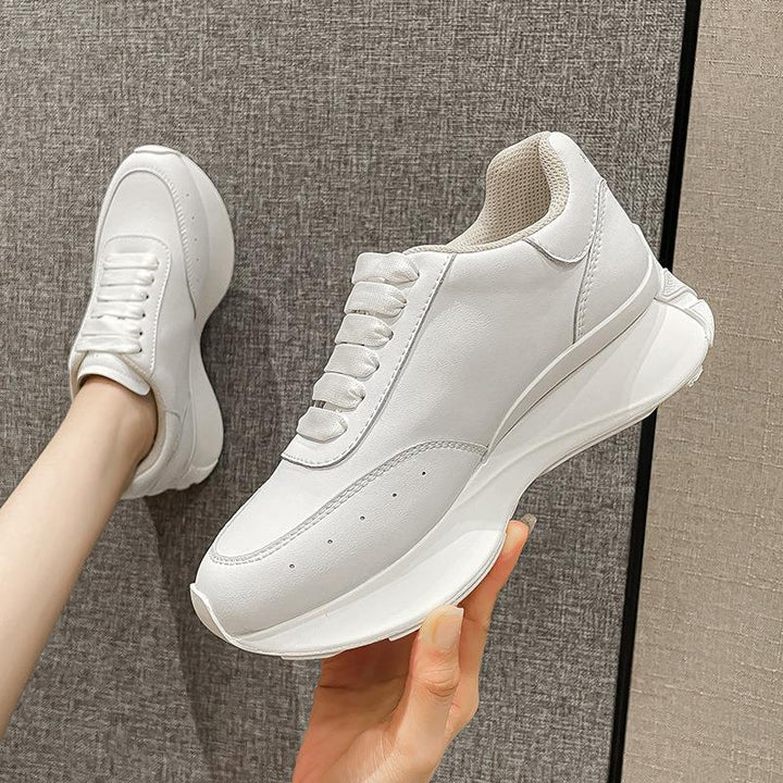 Leather Sports Casual Shoes White Shoes Four Seasons Raise The Bottom Dad Shoes-Womens Footwear-Zishirts