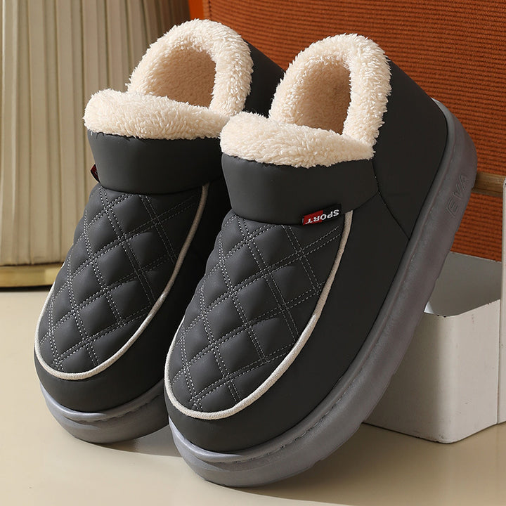 Winter Plush Cotton Shoes Warm Thick-bottom Waterproof Home Slippers All-match Indoor Outdoor Garden Shoes For Women-Womens Footwear-Zishirts