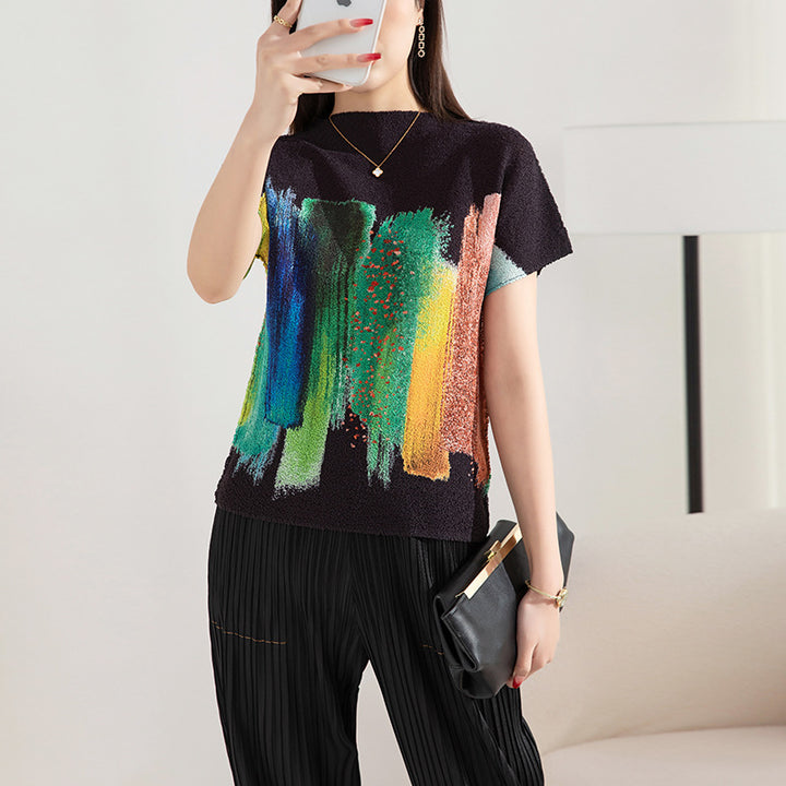 Machine Embroidery Loose Elastic Pullover Outerwear Bottoming Top-Blouses & Shirts-Zishirts