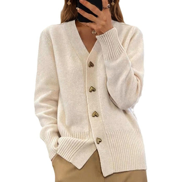 Autumn And Winter New Solid Color Long Sleeve V-neck Knitted Cardigan-Sweaters-Zishirts