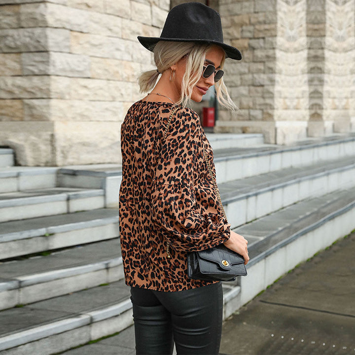 Women's Retro Top Pullover Leopard-print Long-sleeved Shirt-Blouses & Shirts-Zishirts