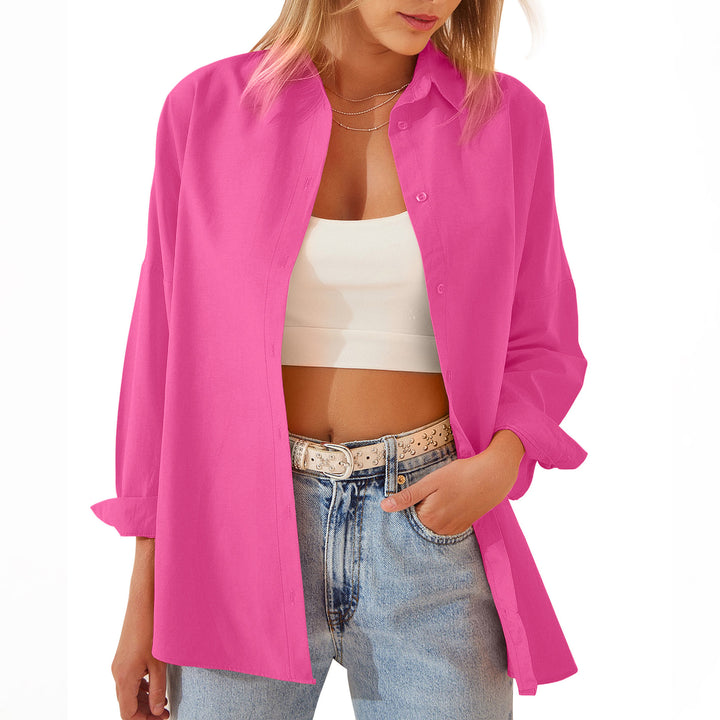 Women's Shirt Jacket Long Sleeve Blouse Button Down Tops Candy Color Shirt-Jackets-Zishirts