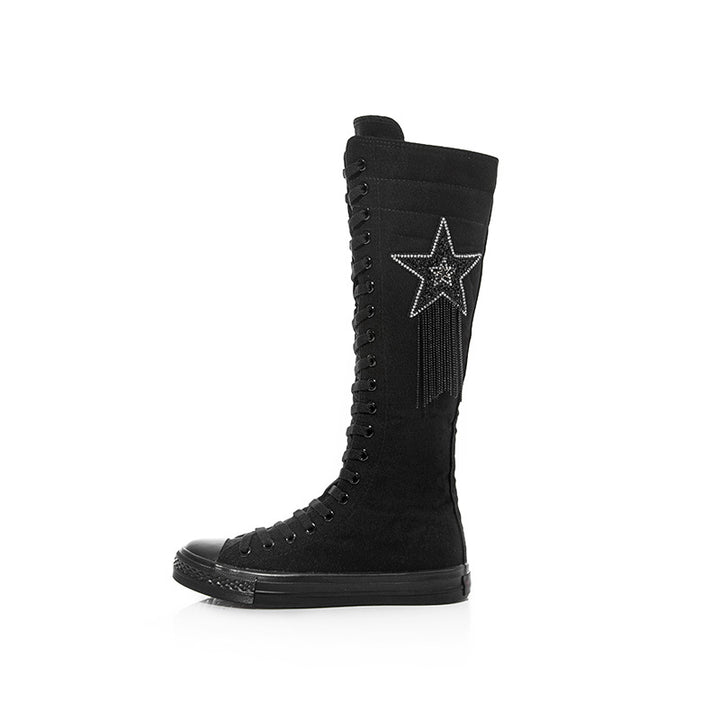 Five Pointed Star Canvas Boots-Womens Footwear-Zishirts