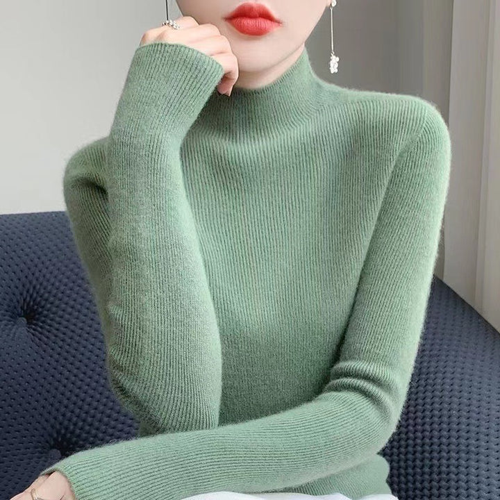 Warm Long Sleeves Knitted Half Turtleneck Women's Base Shirt-Sweaters-Zishirts