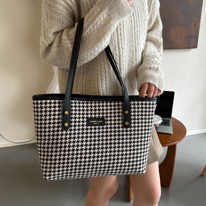 Houndstooth Shoulder Bag Winter Fashion Commuting Handbags WOmen Large Capacity Totes Casual Shopping Bag-Women's Bags-Zishirts