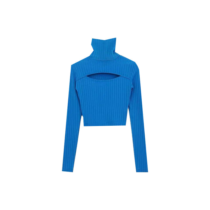 Blue Half-high Collar Bottom Knit Sweater Female-Sweaters-Zishirts