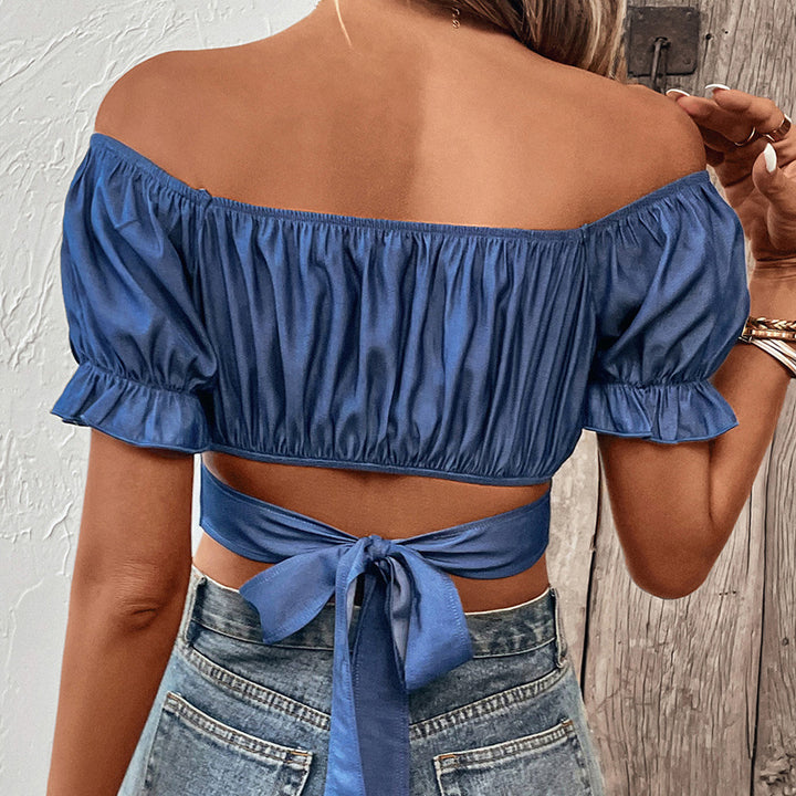Solid Color Lace-up Cropped Top-Blouses & Shirts-Zishirts