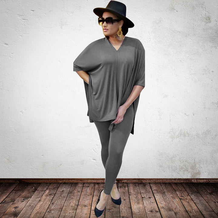 Solid Color Loose Casual Plus Size Women's Clothing Suit-Suits & Sets-Zishirts