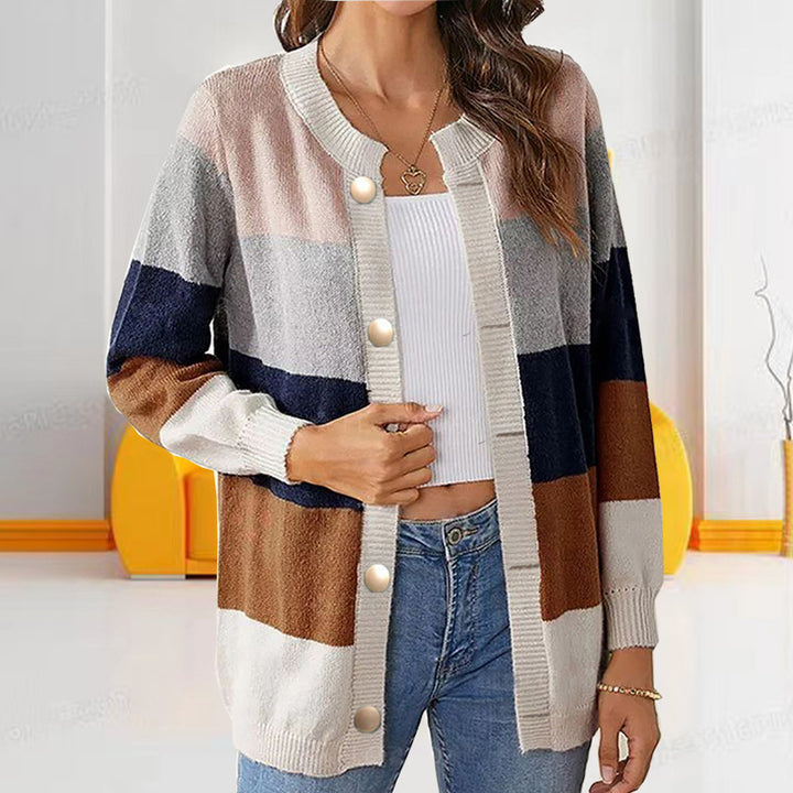 Women's Color Matching Temperament Crew Neck Loose Sweater Coat-Womens 2024 March-Zishirts