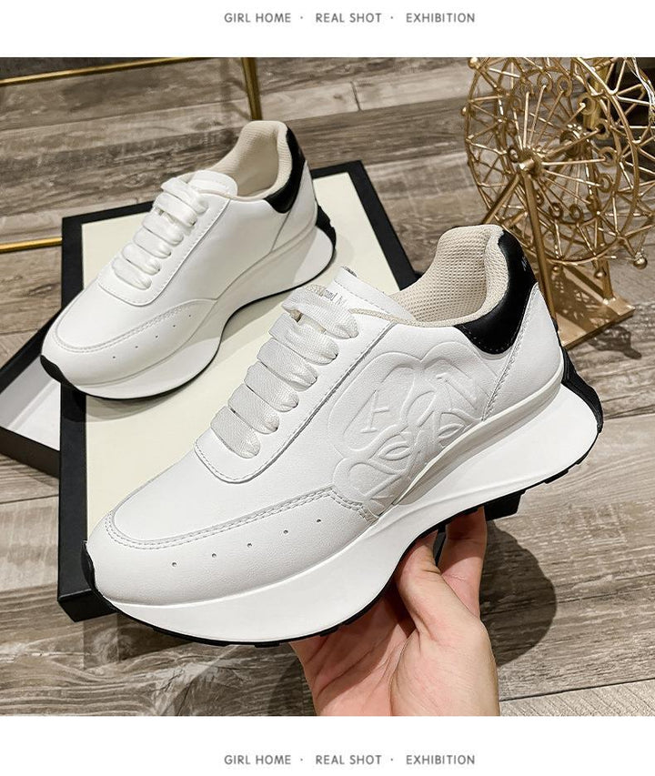 Leather Sports Casual Shoes White Shoes Four Seasons Raise The Bottom Dad Shoes-Womens Footwear-Zishirts