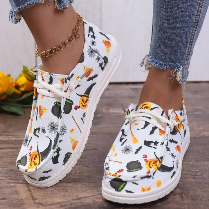 Halloween Pumpkin Print Ghost European And American Flat Canvas Casual Shoes-Womens Footwear-Zishirts