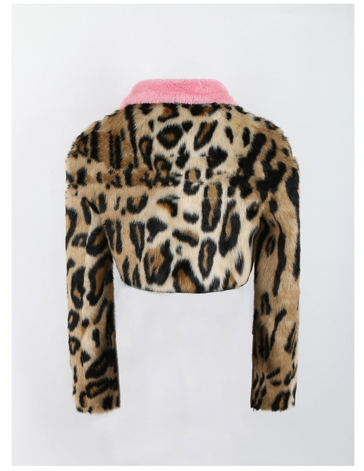 Leopard Print Faux Fur Coat Women's Clothing-Jackets-Zishirts