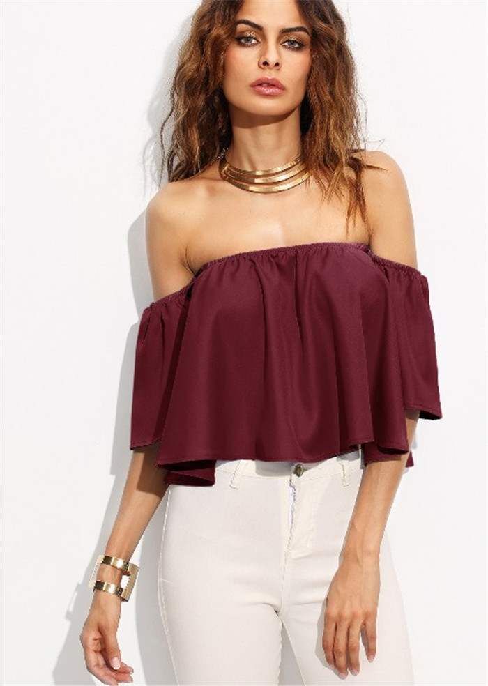 Women's Solid Color Off-shoulder Top-Blouses & Shirts-Zishirts