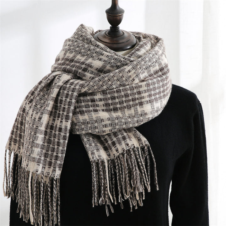 Women's New Thickened Warm Tassel Plaid Cashmere Scarves-Scarves & Wraps-Zishirts