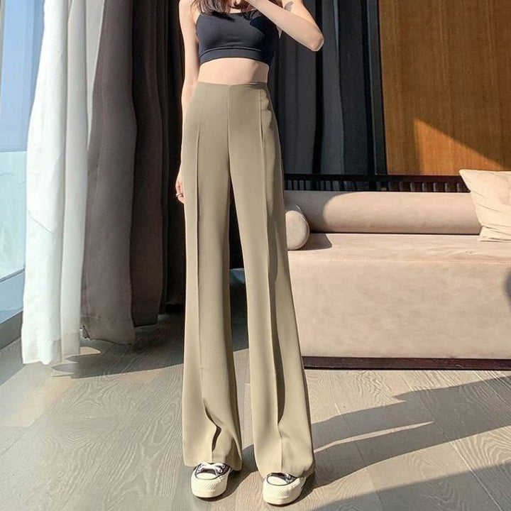 New Wide Leg High Waist Straight Slimming Draping Effect Casual Flared Pants-Suits & Sets-Zishirts