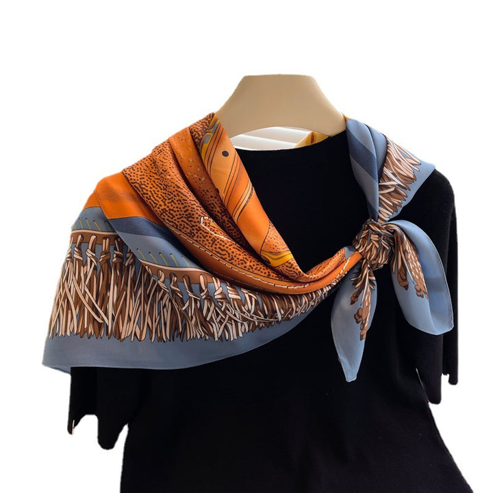 Fashion Luxury Silk Scarf Color Block Printed Twill Silk Large Kerchief-Scarves & Wraps-Zishirts