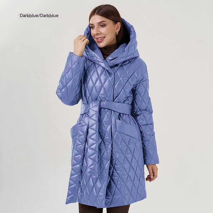 Women's Cotton-padded Jacket Slim-fit Lace Up Lapel Long-sleeved Coat-Jackets-Zishirts