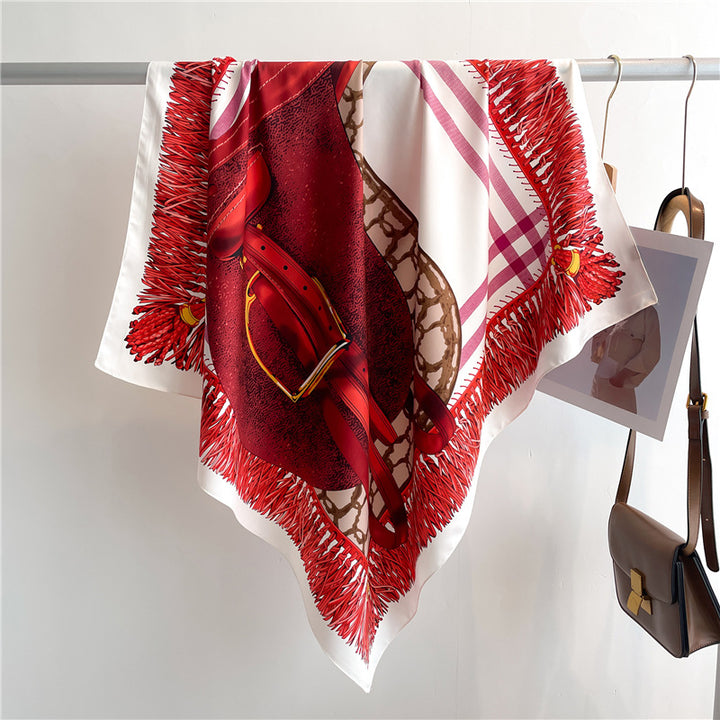 Fashion Luxury Silk Scarf Color Block Printed Twill Silk Large Kerchief-Scarves & Wraps-Zishirts