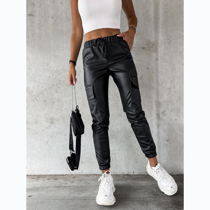 Women's Waist-tight Street Tether Leather Pants-Suits & Sets-Zishirts