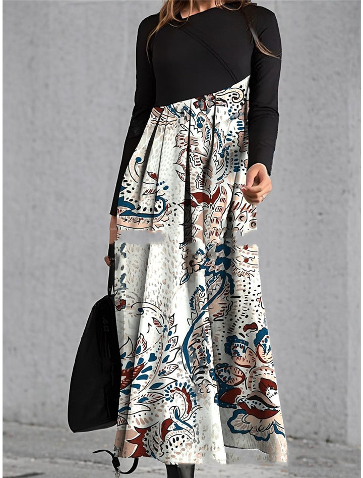 Diagonal Collar Stitching Printing Diagonal Collar Long Dress-Women's Outerwear 2023-Zishirts