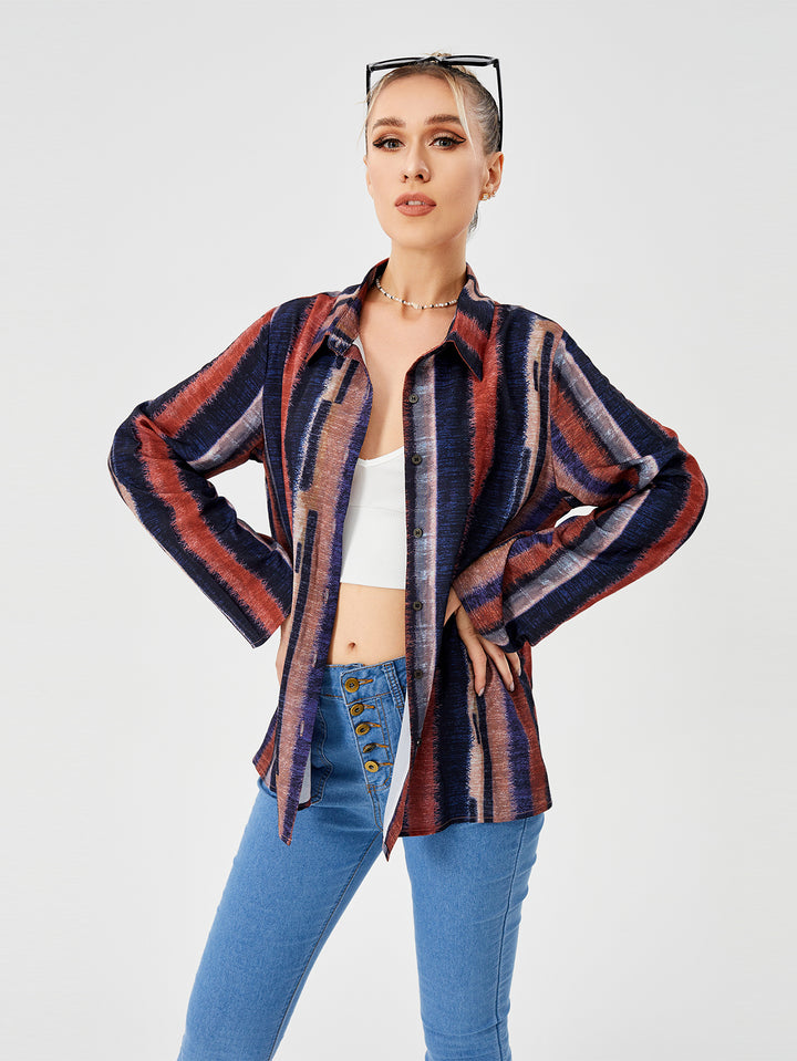 Women's Casual Loose Striped Shirt-Blouses & Shirts-Zishirts