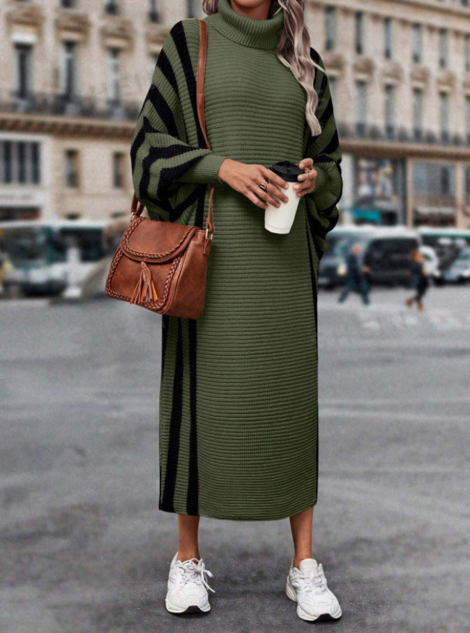 Casual Unisex Style Striped Long Knitted Dress-Lady Dresses-Zishirts