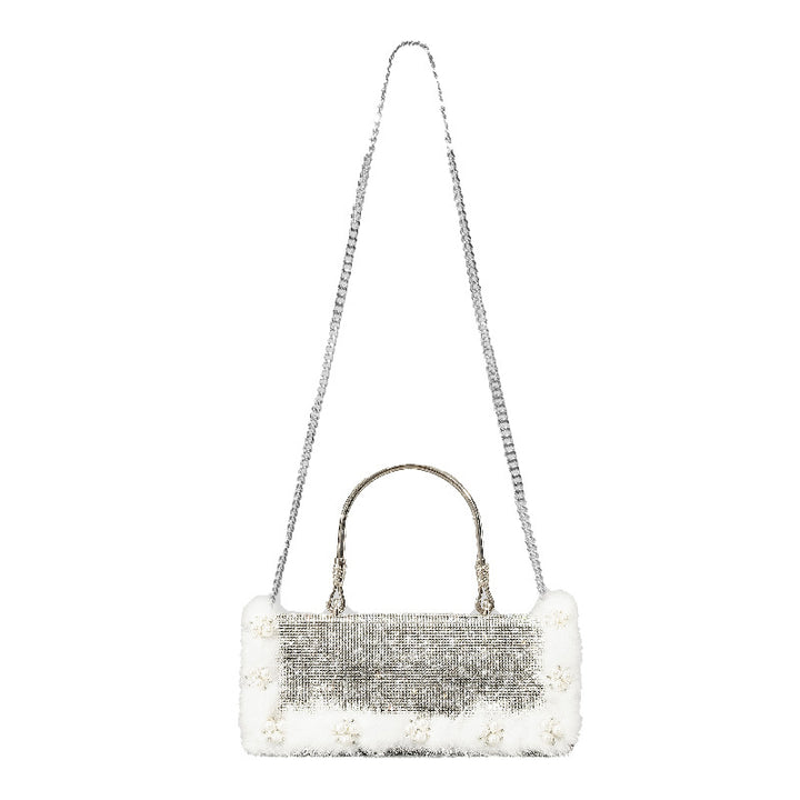 Ostrich Fur Pearl Rhinestone Bag Women's New-Women's Bags-Zishirts