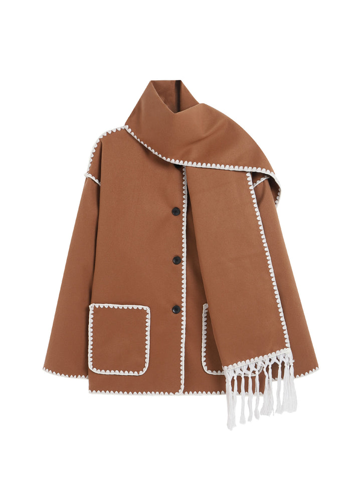 Women's Woolen Coat Thick Loose With Scarf-Jackets-Zishirts