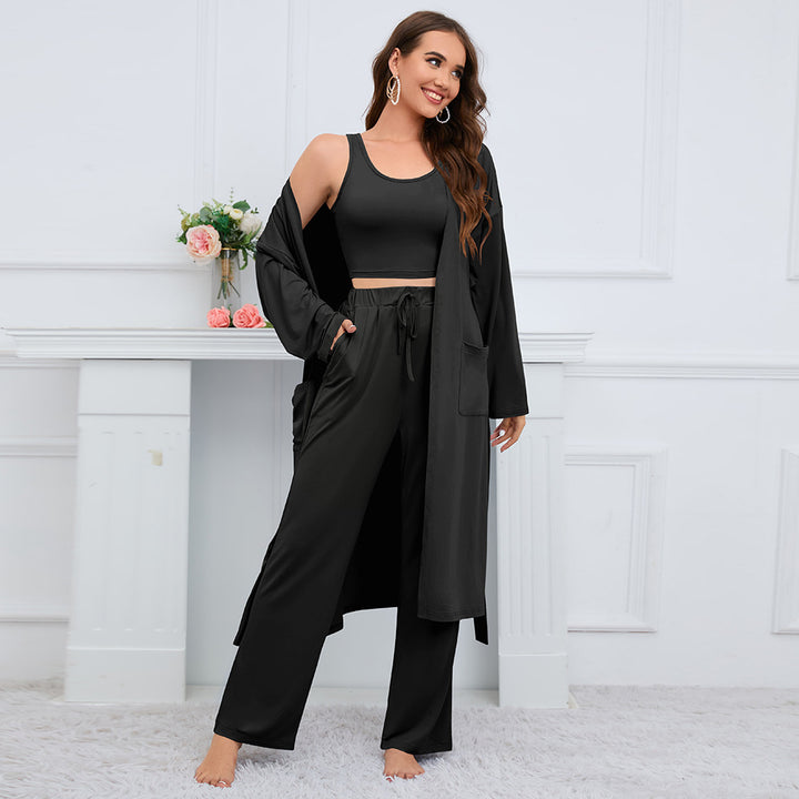 Women's Fashion Camisole Coat Wide Leg Pants Suit-Suits & Sets-Zishirts