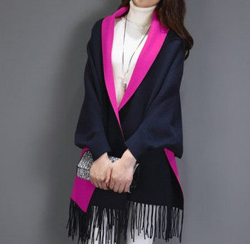 Ladies Shawl Cardigan Tassel Cape Sweater Coat-Scarves & Wraps-Zishirts